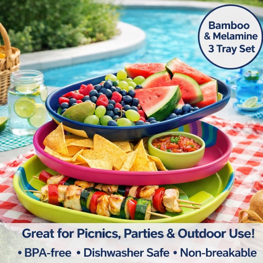 Room Essentials Printed Tray Set in Navy, Pink & Lime